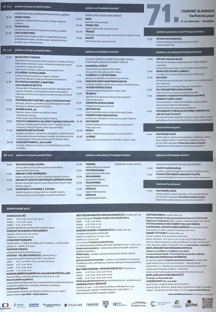 CHODSKÉ SLAVNOSTI - Vavřinecká pouť 8.- 10. srpna 2025 Domažlice