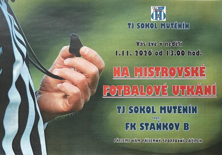 Mistrovské fotbalové utkání TJ Sokol Mutěnín - FK Staňkov B