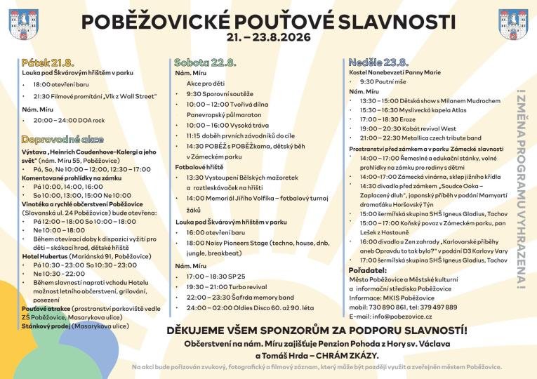 Poběžovické pouťové slavnosti 21.8. - 23.&nbsp;8. 2026