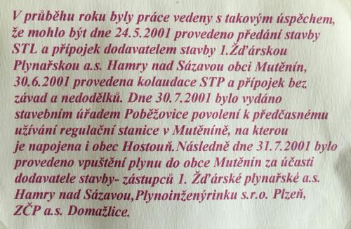 Rok 2001 - Slavnostní zahájení provozu plynovodu